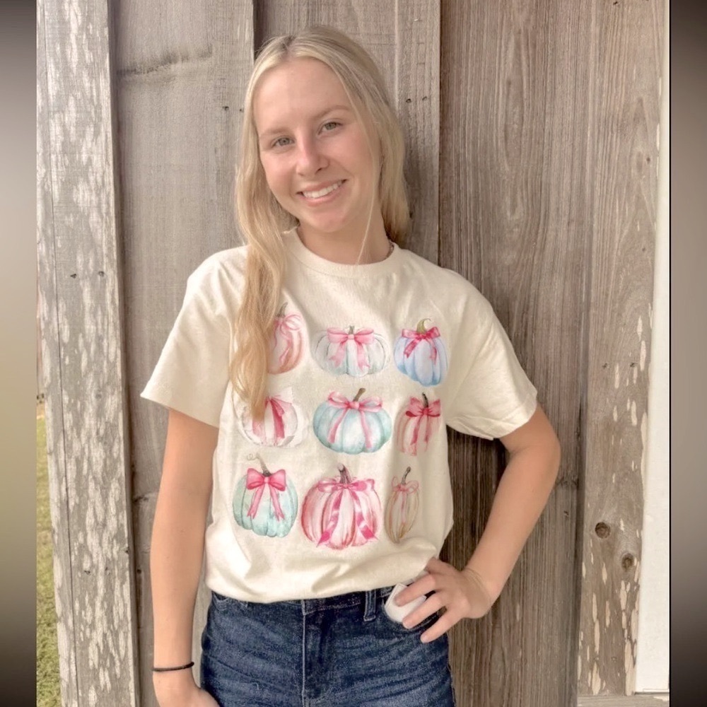 Watercolor Coquette Pumpkins Graphic Tee Fall Halloween
